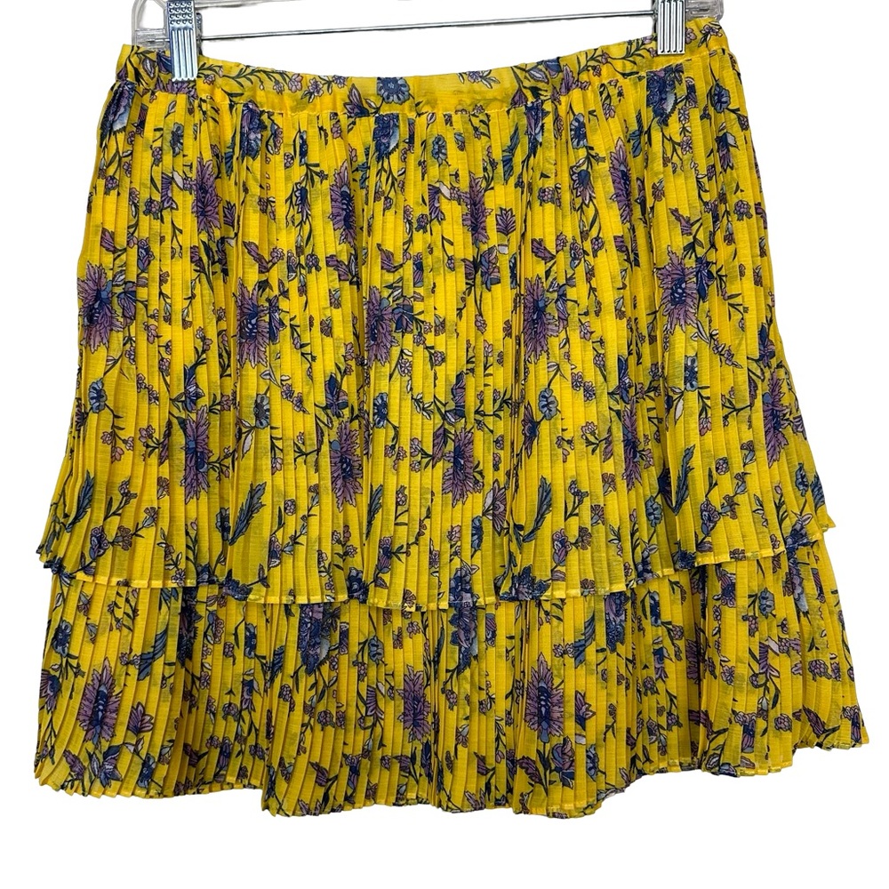 Banana Republic Factory Pleated Floral Yellow Purple Tiered Mini Skirt NWT SP